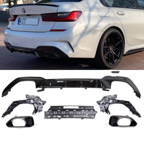 Sport-Performance Competition M340i Black Gloss Rear Diffusor + Tail Pipes Oval fits on BMW 3-Series G20 G21 M-Sport