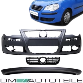 VW Polo 9N3 Bj. 05-09  Front Bumper  primed + Grille  +...