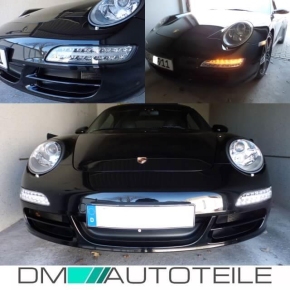 Porsche 997 911 Tagfahrlicht Set Klarglas Chrom Bj 04-08 Facelift Optik