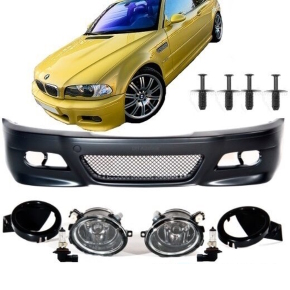 SPORT FRONT BUMPER FITS BMW E46 COUPE CONVERTIBLE +SET FOGS +ABS GRILLE FOR M3 M