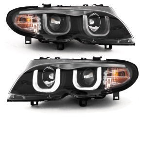 Set Saloon / Estate headlight  Black U LED position lights / DRL Lights Facelift 01-05 H7/H1 fits on BMW E46 LHD
