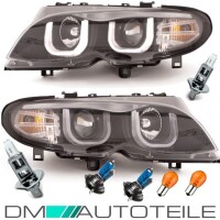 Set 3U LED headlights Set black + xenon bulbs 8500K Set fits