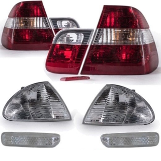 FACELIFT DESIGN SET BMW E46 Saloon Front Lights +Rear +Side Ind.Red / White >01