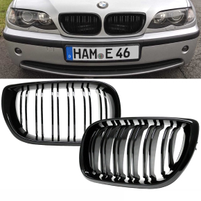 Doppelsteg-Kühlergrill für BMW E46 LCI Facelift auch M-Paket in Schwarz Glanz