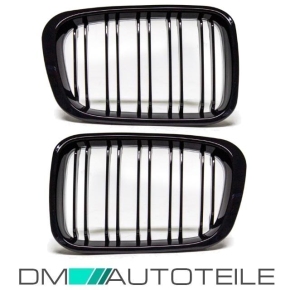Sport Doppelsteg-Kühlergrill für BMW 3er E46 Vorfacelift in Schwarz Glanz