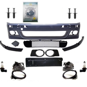 Set Sport Front Bumper primed ready for Washers +Fog lights clear glass+Rivets fits on BMW E39 w/o M5 M