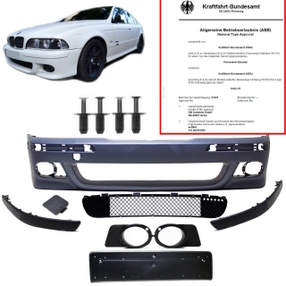 Set BMW E39 Sport look Front Bumper primed not ready for headlight washer + Park assist + bolts