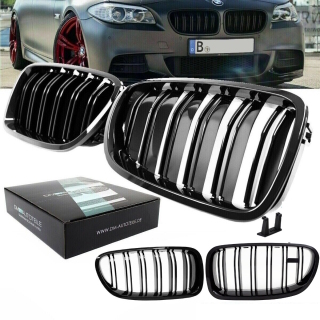 Kühlergrill Grill Doppelsteg für BMW 5er F10 F11 auch M M5 Schwarz Glanz Set