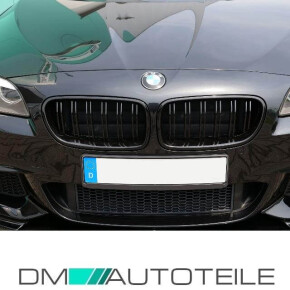 Kühlergrill Grill Doppelsteg für BMW 5er F10 F11 auch M M5 Schwarz Glanz Set