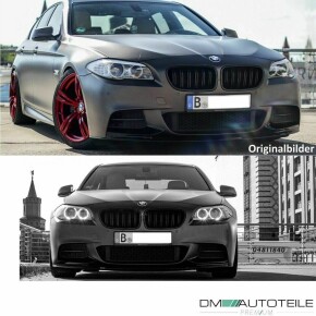 Kühlergrill Grill Doppelsteg für BMW 5er F10 F11 auch M M5 Schwarz Glanz Set