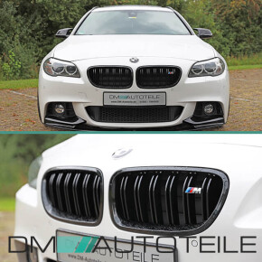 Kühlergrill Grill Doppelsteg für BMW 5er F10 F11 auch M M5 Schwarz Glanz Set