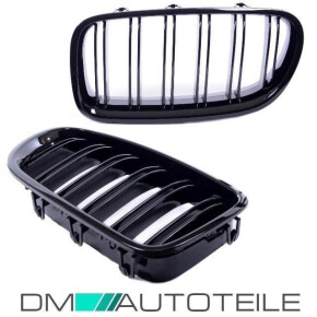 Kühlergrill Grill Doppelsteg für BMW 5er F10 F11 auch M M5 Schwarz Glanz Set