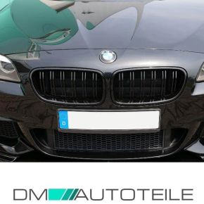 1 Set Front Grille gloss black Dual Slats + emblem holder fits on BMW  5-Series F10 F11 all models also M5 M