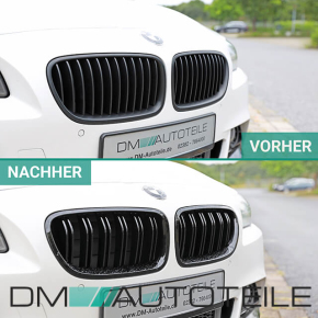 SET Kühlergrill Grill Schwarz Glanz Doppelsteg +Emblemhalter passend für BMW 5er F10 F11 auch M M5