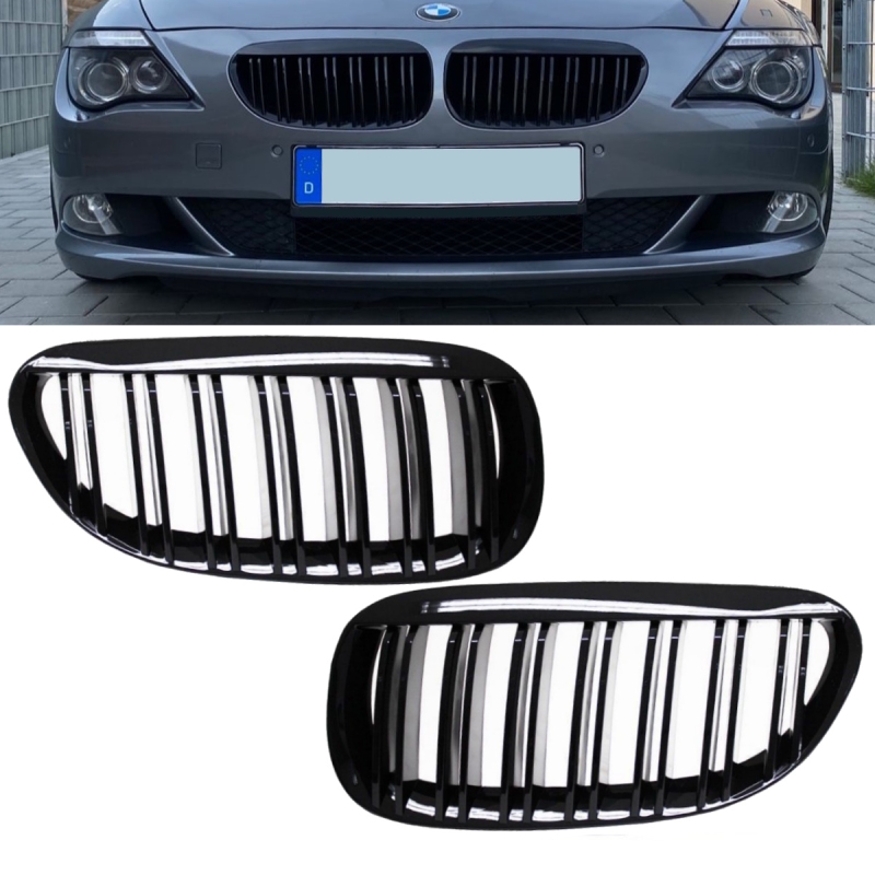 Black Gloss Double Bar Kidney Grills For BMW E46 Sedan / Touring 01-05 in  Grills - buy best tuning parts in  store