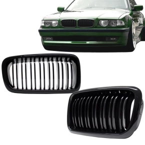 Set Dual Slat Front Kidney Grille Black Gloss fits BMW...