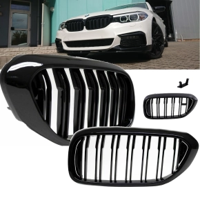 SET Kidney Front Grille Dual Slat Black Gloss fits on BMW...