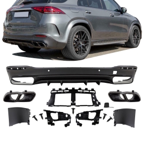 Rear Diffusor Black Gloss + Tail Pipes fits on Mercedes GLE V167 SUV with AMG Line