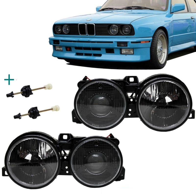 Depo headlights with Projektor Smoked black H1/H1 fits on BMW 3er E30 82-94