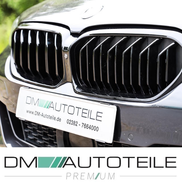 Dual Slat Kidney Front Grille Black Gloss fits on BMW 5-Series G30 G31  Facelift up 2020 with Camera