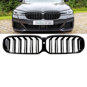Dual Slat Kidney Front Grille Black Gloss fits on BMW 5-Series G30 G31 Facelift up 2020 with Camera