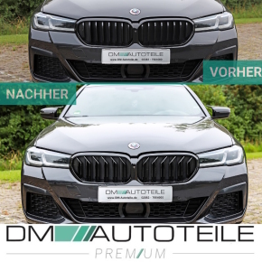 Dual Slat Kidney Front Grille Black Gloss fits on BMW 5-Series G30 G31 Facelift up 2020 with Camera