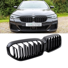 Dual Slat Kidney Front Grille Black Gloss fits BMW 5...