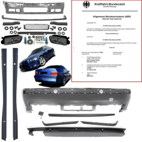 Stoßstange Komplett PAKET + Nebel Smoke M M3 M-Paket + ABE*passt für BMW 3er E36