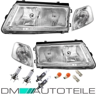 Set VW Passat 3B headlights left & right 97-00  for electric headlamp beam height control H7/H1 + white indicator + complete Set of bulbs