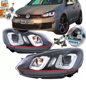Set VW Golf 6 VI headlights Golf 7 R-look GTI 3U LED black + 4x H7 Philips bulbs