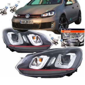 Set VW Golf 6 VI headlights Golf 7 R-look GTI 3U LED black + 4x H7 Osram bulbs