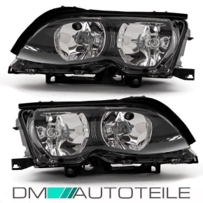 BMW E46 Headlamps Saloon Estate RH + LH H7/H7 Black 01-05...