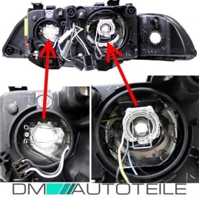 Set BMW E39 Angel Eyes headlights black H7/H7 95-00 Facelift design + 4x H7 Osram bulbs