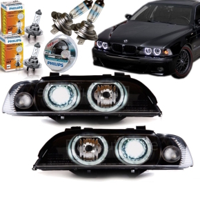 Set BMW E39 Angel Eyes headlights black H7/H7 95-00 Facelift design + 4x H7 Philips bulbs