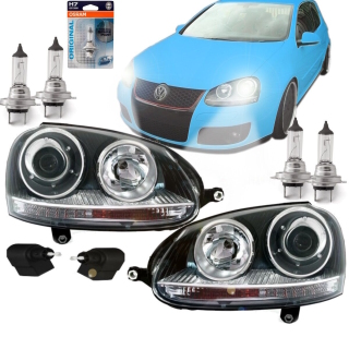 Set VW Golf 5 V GTI look headlights halogen black H7/H7 03-08 + 4x H7 Osram bulbs