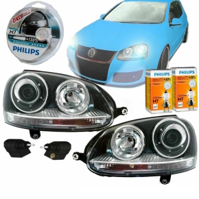 Set VW Golf 5 V GTI look headlights halogen black H7/H7 03-08 + 4x H7 Philips bulbs