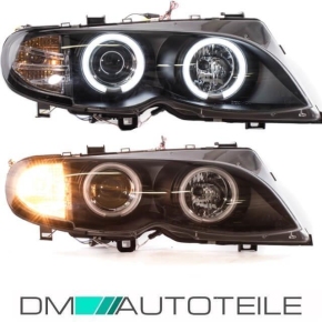 Set BMW E46 Saloon Estate CCFL Angel Eyes headlights black H7/H7 01-05 + 4x H7 Osram bulbs