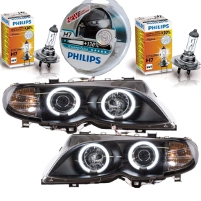 2x CCFL Angel Eyes Scheinwerfer Schwarz+PHILIPS XENON...