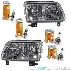 Set VW Polo 6N2 headlights left + right 99-01 H7/H1 for electric headlamp beam height control + 4x Philips bulbs