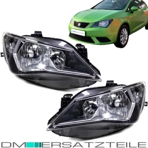 Set Seat Ibiza 6J Headlamps LH+RH Clear Glas Black 12-15...