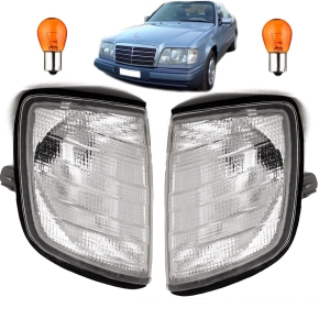 Set Mercedes W124 Front indicator left & right white glass 85-95 with lamp carrier