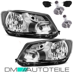Set VW Caddy Touran headlights black left & right 10-05/13 H4 with actuator + daylight running lights and Set of bulbs