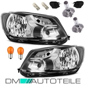 Set VW Caddy Touran headlights black left & right 10-05/13 + actuator and Set of bulbs