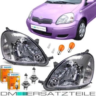 Set Toyota Yaris P1F Headlights RH+LH 03-05 H4 for Valeo System + Philips Bulbs Kit