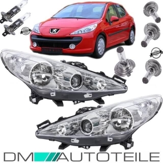 Set Peugeot 207 headlights clearglass left & right 06-13 H7/H7/H1 +  actuator +