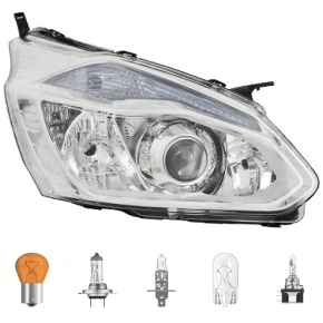 Scheinwerfer rechts chrom passt für Ford Tourneo CUSTOM V362 Vorfacelift 12-18 inklusive Leuchtmittel/Birnen