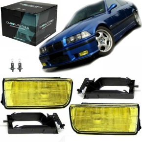 SET FOG LIGHTS fit on BMW E36 M3 GENUINE OEM DESIGN YELLOW US LAMPS +2x H1 BULBS