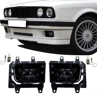 Nebelscheinwerfer Set H3 für BMW E30 Facelift Klarglas Schwarz / Smoke Glas