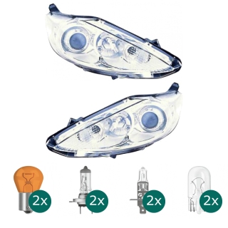 Hauptscheinwerfer links H1/H7 mit Motor passt für Ford Fiesta VI 08-12 inklusive Leuchtmittel/Birnen