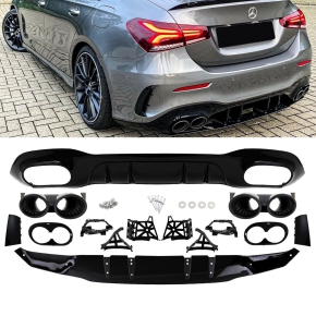 S Performance Diffusor Black Gloss +Set Pipes fits on Mercedes A-Class W177 Saloon AMG Sport